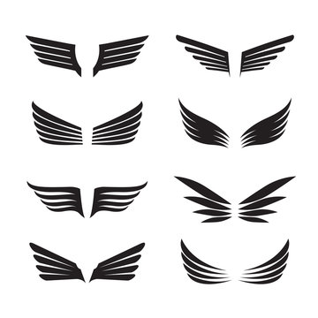 Set of Black Wings. Vector Icons.