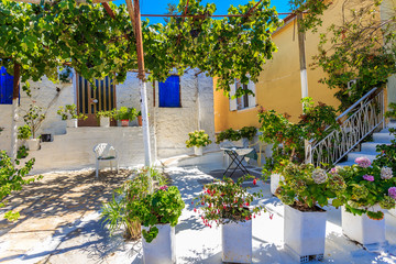 traditional greek village house and patio