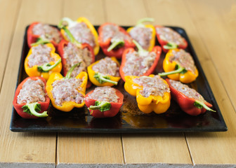 Bell peppers stuffed with meat and buckwheat.