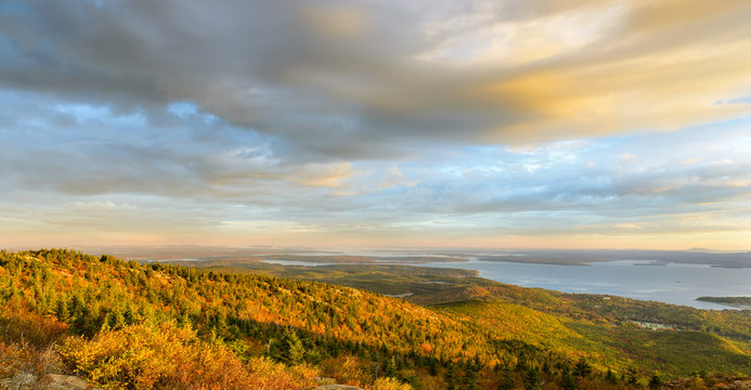 New England Coastline in Autumn Panorama