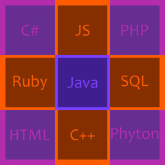 programming languages in bright squares