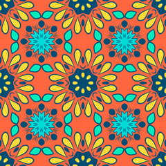 Fototapeta na wymiar Seamless pattern with mandalas in beautiful vintage colors. Vector background