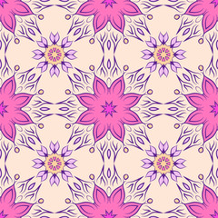 Seamless pattern with mandalas in beautiful vintage colors. Vector background