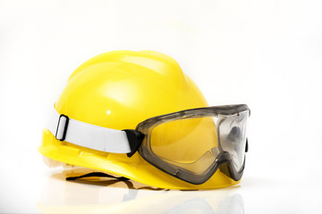 Helmet and Safety glasses isolated on white background