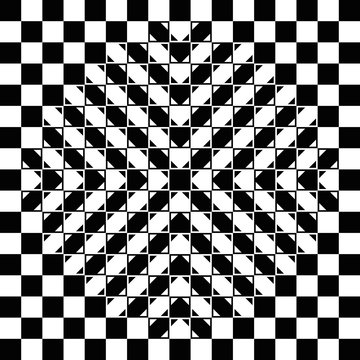 Bulging checkerboard illusion. The checkerboard is fully regular, each check is a regular square and the bulge is a geometrical-optical illusion. Geometrical illusion with 3D impression. Illustration.