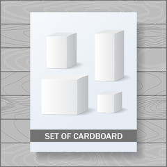 set of cardboard package. isolated box on the wood background. m