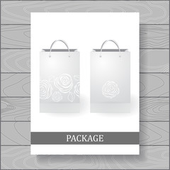 set of stock vector isolated paper shopping bag on the wood back