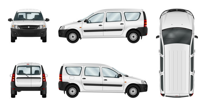 White car vector template. Isolated delivery van. Separate groups and layers.