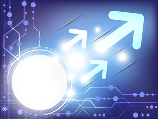 Abstract blue colored tech background with various technological element and bright flare.