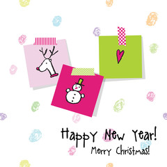 New year card. Hand drawn. Decorative background. Greeting card.