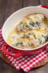 Baked hasselback chicken with spinach
