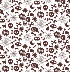 Vector Halloween seamless pattern. Design elements for halloween party poster. Flat cartoon illustration. Objects isolated on a white background.