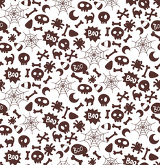 Vector Halloween seamless pattern. Design elements for halloween party poster. Flat cartoon illustration. Objects isolated on a white background.