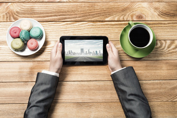 Businesswoman having coffee break