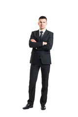 Young and confident business man isolated on white