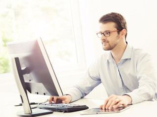 Businessman at work. Table of office worker.