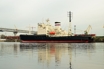 Nuclear-powered icebreaker is moored.