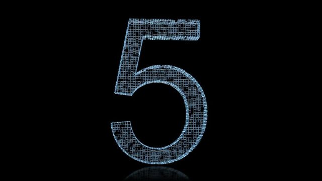 Count up timer with wireframe numbers. Animation of count up from one to ten with luma mask included.