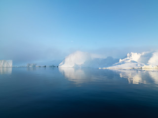 big glaciers are on the arctic ocean at Greenland