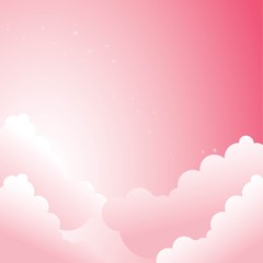 Vector background. Pink sky and clouds