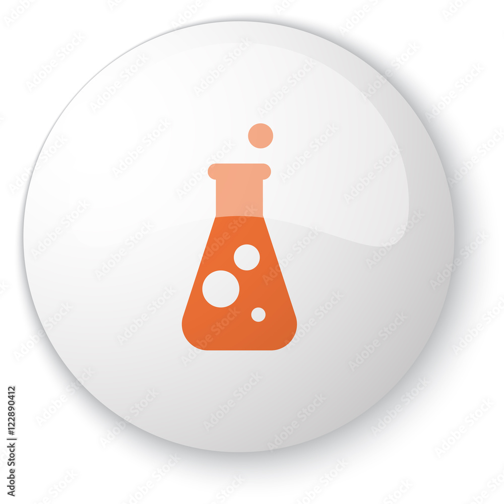 Wall mural glossy white web button with orange conical flask icon on white