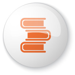 Glossy white web button with orange Books icon on white backgrou