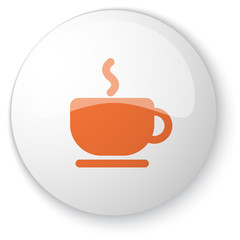 Glossy white web button with orange Coffee icon on white backgro