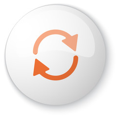 Glossy white web button with orange Refresh icon on white backgr