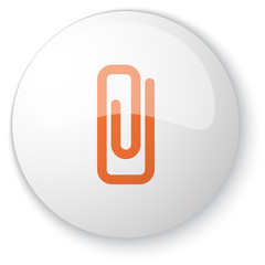 Glossy white web button with orange Paper Clip icon on white bac