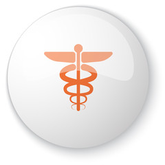 Glossy white web button with orange Medical Symbol icon on white