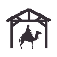 magi king man riding a camel. nativity silhouette design. vector illustration