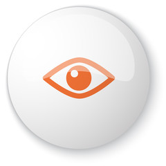 Glossy white web button with orange Eye icon on white background