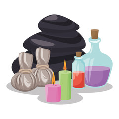 Oils candles and stones icon. Spa center and healthy lifestyle theme. Colorful design. Vector illustration