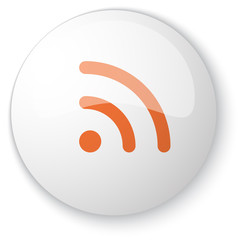 Fototapeta premium Glossy white web button with orange Rss icon on white background