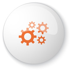 Glossy white web button with orange Process icon on white backgr