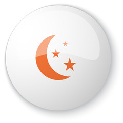 Glossy white web button with orange Moon And Stars icon on white