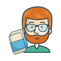 avatar man cartoon with eraser icon. colorful design. vector illustration