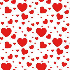 Seamless polka dot red pattern with hearts. Vector