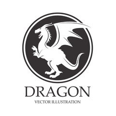 Dragon cartoon inside seal stamp icon. Chinese asian fantasy and animal theme. Isolated and silhouette design. Vector illustration