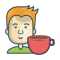 avatar man cartoon with coffee cup icon. colorful design. vector illustration