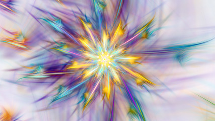 Obraz premium Shining brightest stars. Exotic flower. 3D surreal illustration. Sacred geometry. Mysterious psychedelic relaxation pattern. Fractal abstract texture. Digital artwork graphic astrology magic