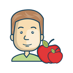 avatar man cartoon with red apples fruit icon. colorful design. vector illustration