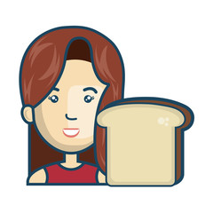 avatar woman cartoon with loaf slice icon. colorful design. vector illustration
