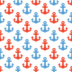Fototapeta premium Anchor seamless pattern isolated on white background. Sea design template. Vector illustration.