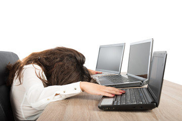 Stressed businesswoman due to overwork