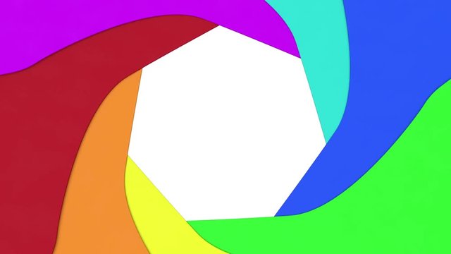 Color aperture opens and closes. Animation showing colorful aperture blades.