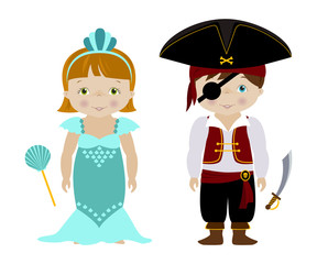 Cute kids in halloween costumes cartoon vector