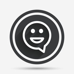 Happy face speech bubble symbol. Smile icon.