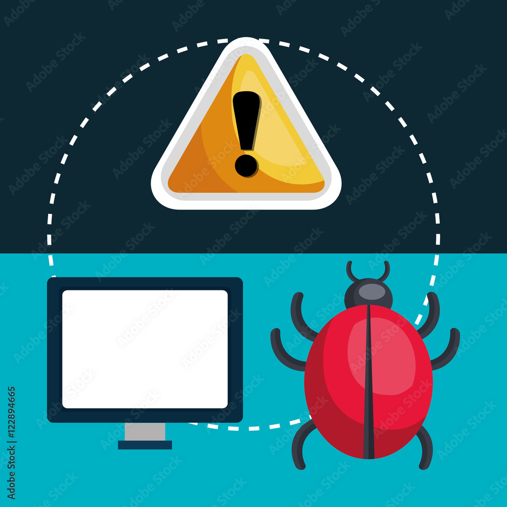 Poster monitor computer and virus alert security system. colorful design. vector illustration