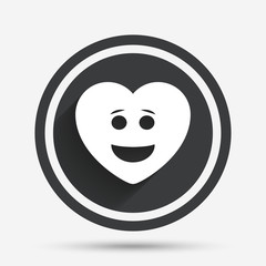 Smile heart face icon. Smiley symbol.